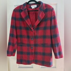 Vintage Paris Sport Club Red and Navy Plaid Women's Blazer Sz Small